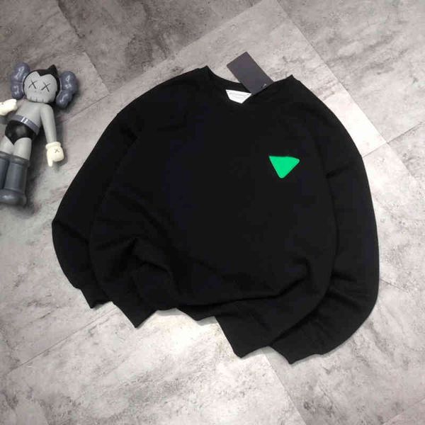 

pure yuan version designer [jimo sweater]22 spring autumn triangle leather label couple style men's and women's fashion round neck, Black