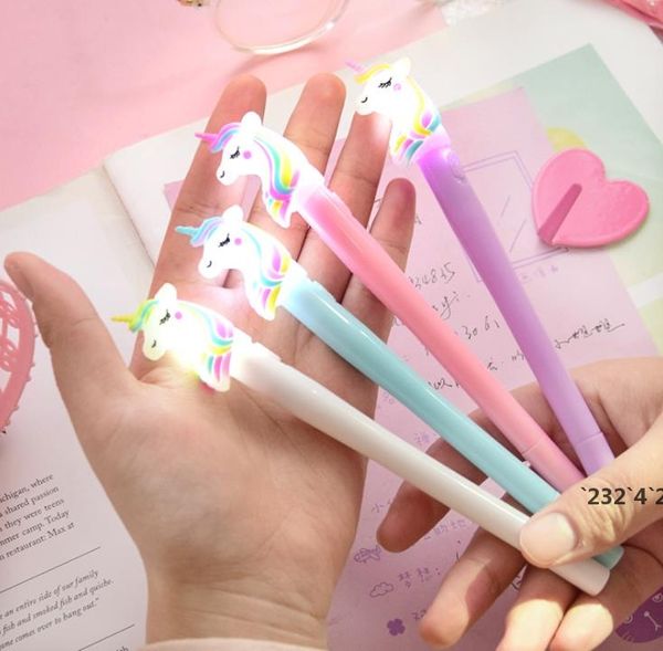 Гель ручки 0.5 мм ночной свет радуги милого единорога моделирование творческий мультфильм корейский роскошный ручка студент подарок поставки поставки LLA9183