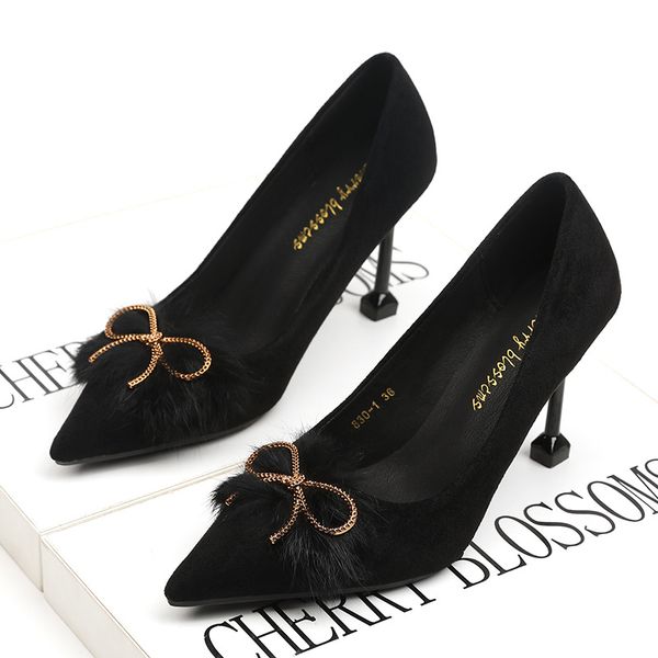 

sandals2021 spring new korean style fashionable all-match shallow mouth pumps bow pointed high heels womens stiletto heel kitten heel, Black