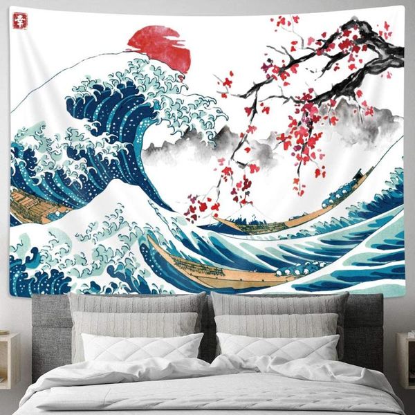 

other arts and crafts ffo japanese wave tapestry kanagawa landscape wall tapestries asian anime mount red sun cherry blossom yoga mats home