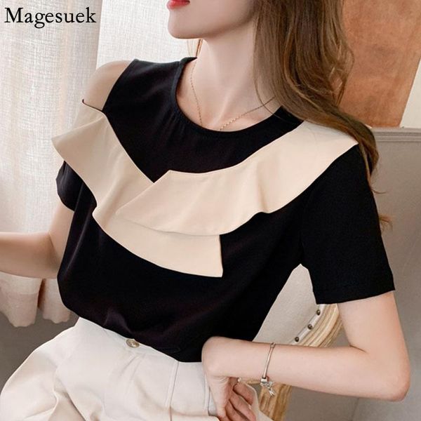 

women's blouses & shirts off shoulder ruffle chiffon shirt summer loose elegant blouse women 2021 short sleeve sweet blusas mujer, White