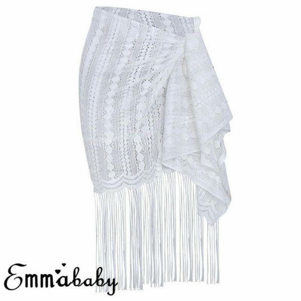 

skirts women summer all-matching solid black tassel hole beach swimwear lace crochet bikini cover up bathing suit skirt