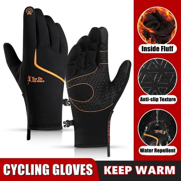 

cycling gloves winter full finger touch screen anti-slip waterproof windproof warm thermal fleece bike bicycle men women, Black