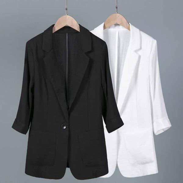 

women's suits & blazers fashion plus size s-7xl summer suit women cotton linen thin jackets three quarter sleeve short outerwear casual, White;black