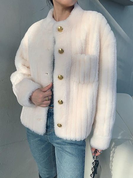 

women's wool & blends 2021 arrival winter women female 100% woolen stand collar girl's leisure slim white warm material casual out, Black