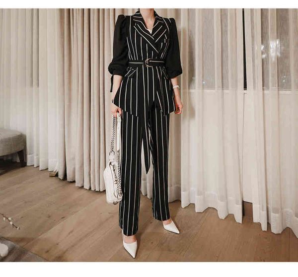 

women's two piece pants zawfl work clothes cpn 2-piece business women's fashion suit interview jacket suit striped pants office be, White