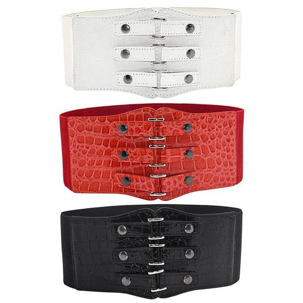 

belts crocodile pattern pu leather wide belt punk rivet waistband clothes accessory, Black;brown