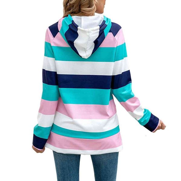 

women hoodie fashion rainbow striped flower long-sleeved hooded plus fleece sweater all-match blouse, Black
