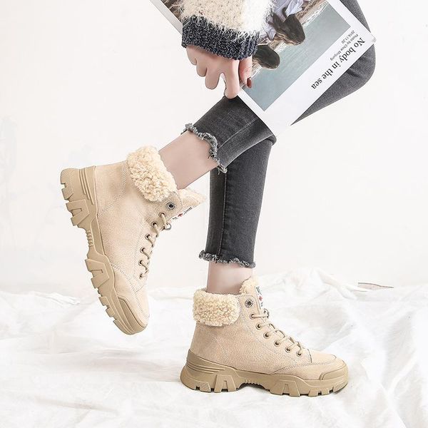 

boots leosoxs women snow faux fur winter warm casual sneakers female shoes platform fashion thick botas mujer, Black