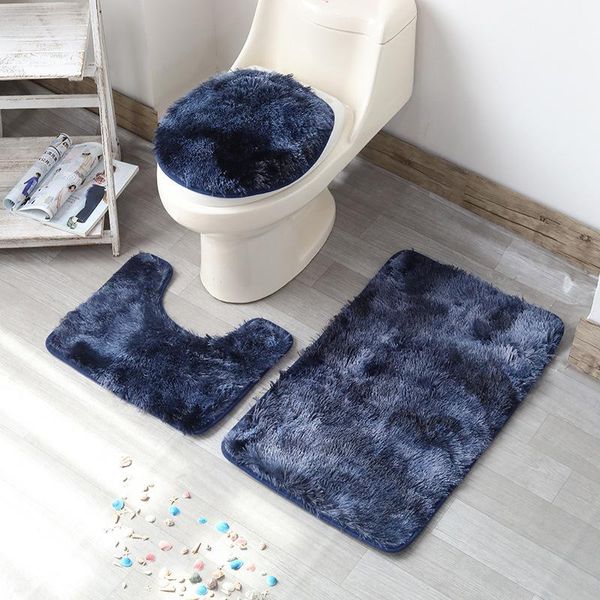 

3pcs anti slip shower room bathing carpets set home toilet lid cover warm foot rugs