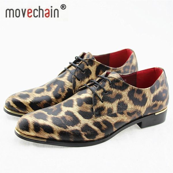 

dress shoes movechain fashion men's leopard patent leather lace-up wedding man business oxfords mens casual party flats, Black