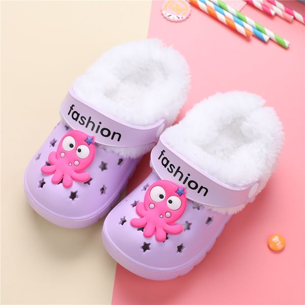 

Children Mules Clogs Kids Winter Summer Garden Shoes Girl Boy Slippers Shoes Cute Cartoon Warm Home Slippers Hole Baby Shoes, Pink octopus