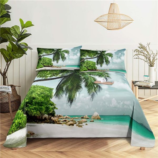

sheets & sets coconut beach bedding sheet home digital printing polyester bed flat with case print