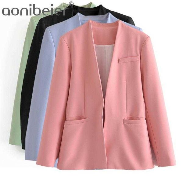 

za autumn ol style female green blue pink casual blazers pant set office lady suit jacket slim fit women coats 210604, White;black