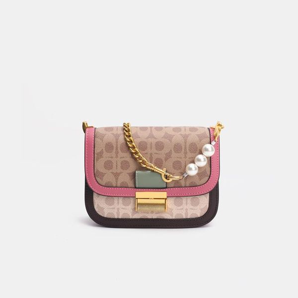 

evening bags 2021 leather retro hit color printing pearl chain bag shoulder messenger small square sac luxe
