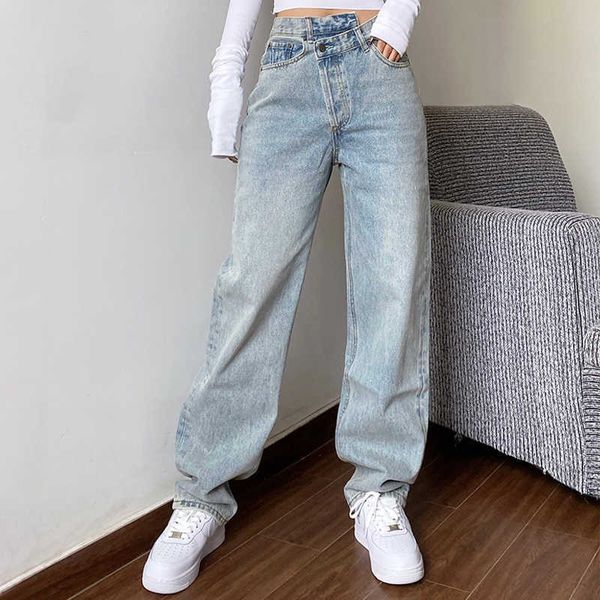 

mom jeans women's jeans baggy high waist straight pants women white black fashion casual loose undefined trousers 210616, Blue