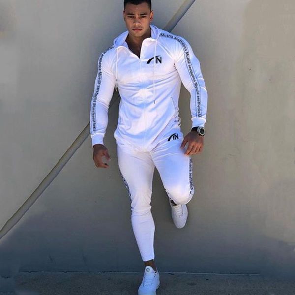 

men's tracksuits men sportswear set autumn running sports man gym fitness training hoodie jogging sweatpants casual clothing suit, Gray