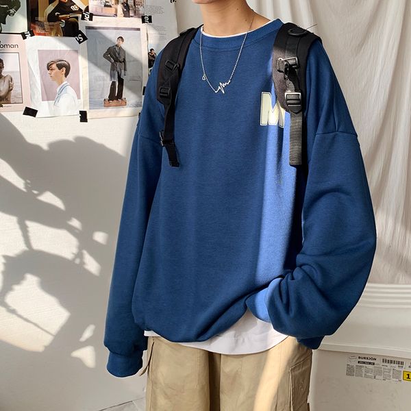 

mens sweatshirts hoodies letter print loose casual pullover youth fashion trend male long sleeve clothing a1, Black