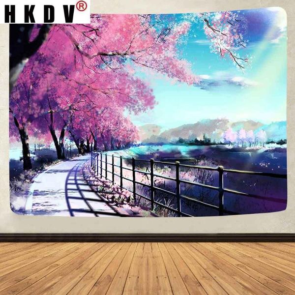 

tapestries hkdv trippy japanese style tapestry cherry blossom tree forest backdrop wall hanging for living room home decor