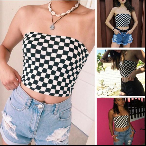 

women off shoulder boob elastic tube strapless bandeau plaid crop drop shipping good quality, White