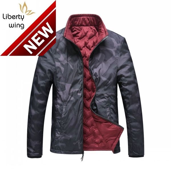

oversize long sleeve stand collar zipper mens loose jackets casual winter double sided wear thick warm male down coats plus size, Black