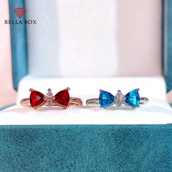 

cluster rings bella box luxury ruby sapphire bowknot gemstones women ring open adjust size 925 sterling silver fine jewelry wedding party gi, Golden;silver