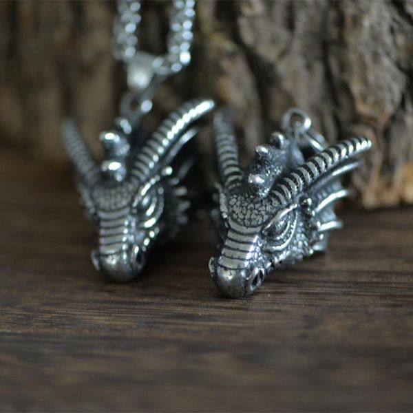 

pendant necklaces langhong 1pcs stainless steel necklace 3d viking dragon for men taliman jewelry, Silver