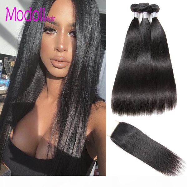 

brazilian straight virgin hair bundles with closure straight hair weave 3 4 bundles with closure human hair weave bundles with closure, Black;brown