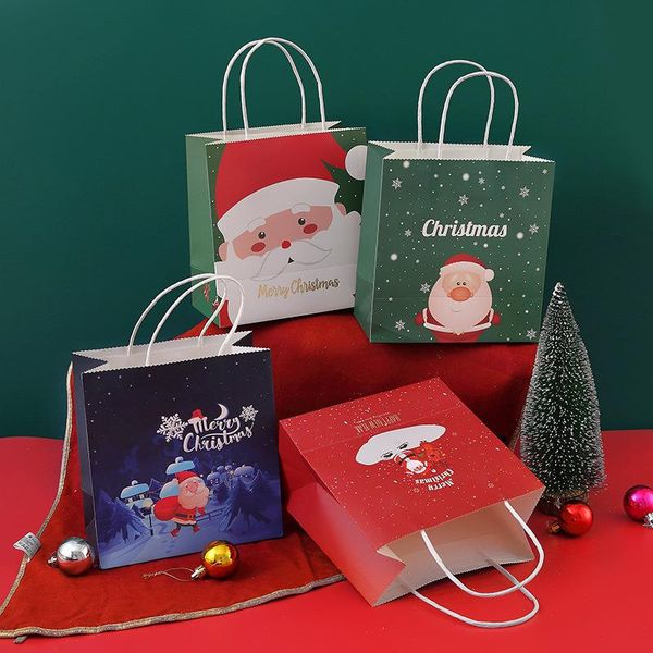 

gift wrap 10pcs/lot christmas kraft paper bags santa claus snowman holiday xmas party favor bag candy cookie pouch wrapping supplies