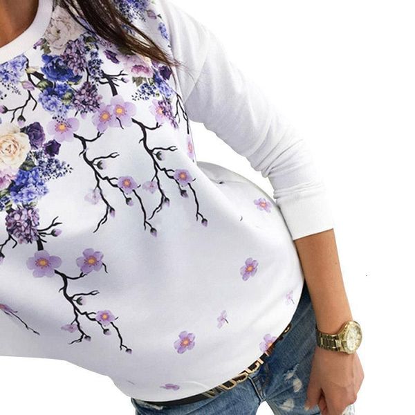 

fashion women loose t-shirt long sleeve flower letter print casual o-neck t-shirt spring fall new women plus size clothing, White