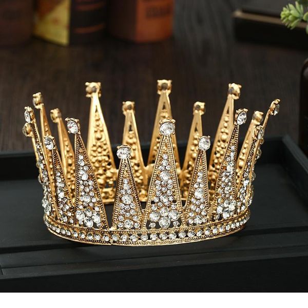 

trendy golden wedding round crown hair accessory crystal tiara ladies prom diadem bride wedding headdress party acc jllohq