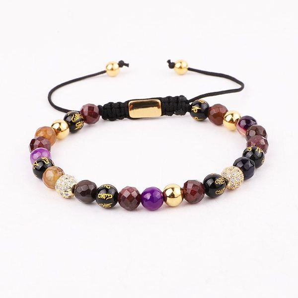 

beaded, strands cute design 6mm natural stone tibetan agate beads cz charm macrame adjustable luxury bracelet women, Black