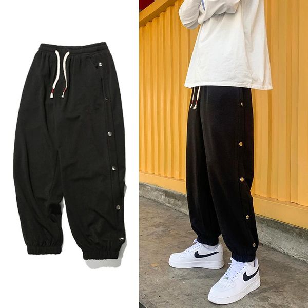 

men streetwear style casual pants loose comfortable elastic waist wide leg fashion ankle-length harem pants, Black