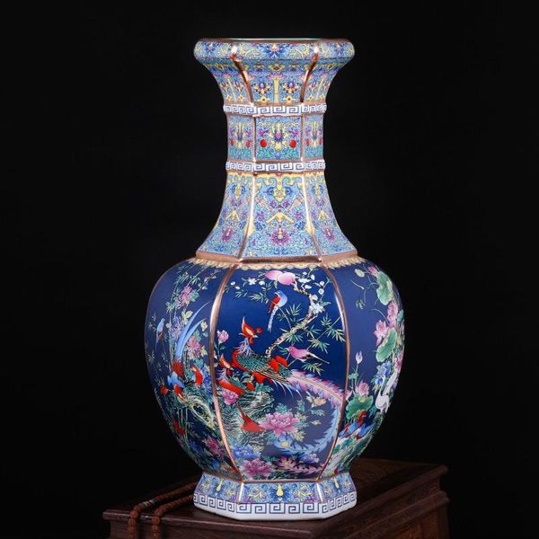 

vases jingdezhen qianlong year mark enamel antique hexagonal tall vase floor ceramic home furnishing articles large