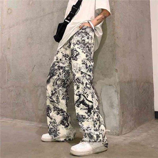 

clothes loose sports casual womens pant beam foot harem comics printed joggers mens hip hop trousers, Black;white