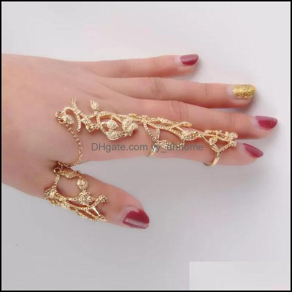 

cluster jewelrycluster rings elegant leaves flower design mtiple finger stack knuckle band crystal set womens fashion jewelry gift drop deli, Golden;silver
