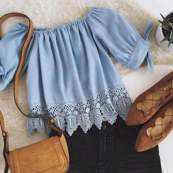 

new fashion women clothes lace off shoulder shirts casual blouses crop summer female apparel drop shipping, White