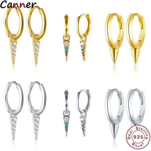 

canner ins korean jewellery simple geometric earring 100% s925 sterling silver triangle pendant hoop earrings for women jewelry, Golden;silver