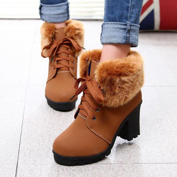 

boots winter shoes add cow warm leather women casual snow footwear 8cm heel high hairy side, Black