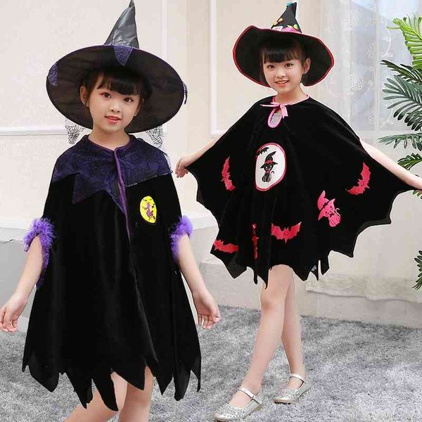 

halloween children's girls' cos horror props witch cloak pumpkin lantern performance clothes, Black;red