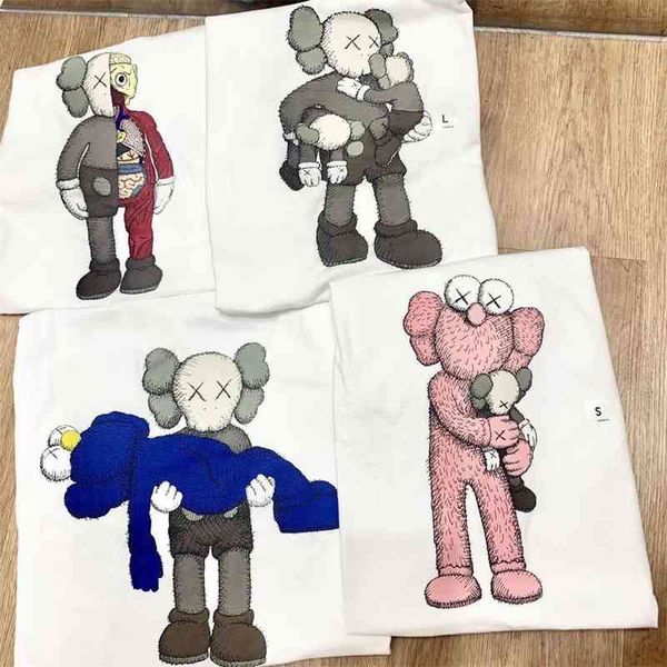 

hip hop street fashion brand bf style solid color cartoon t-shirt short men and women lovers ins super fire half sleeve top, White;black