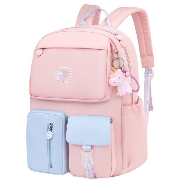 

korean fashion rainbow shoulder strap school bag for teenagers girls children's waterproof backpacks kids schoolbags mochilas 210827