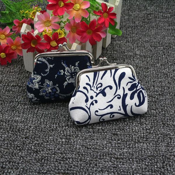 

vintage blue and white porcelain coin bag canvas mini bag, Black