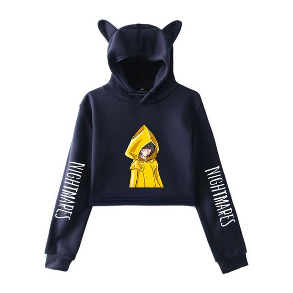 

men's hoodies & sweatshirts little nightmares pullover cat cropped hoodie female sweatshirt casual crop girls game 2 clothes, Black