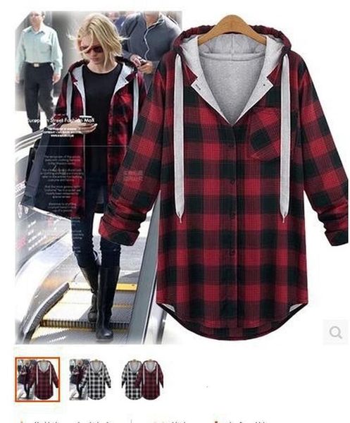 

korean streetwear hoodies oversize hoodie womens hooded patchwork chic plaid long sleeve shirt casual button women sweatshirt, Black