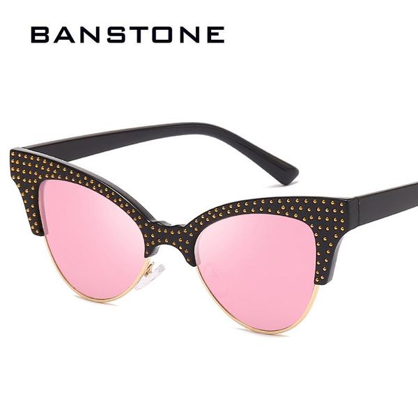 

banstone fashion cat eye women hd sunglasses brand designer vintage gradient semi-rimless sun glasses shades for women uv400, White;black