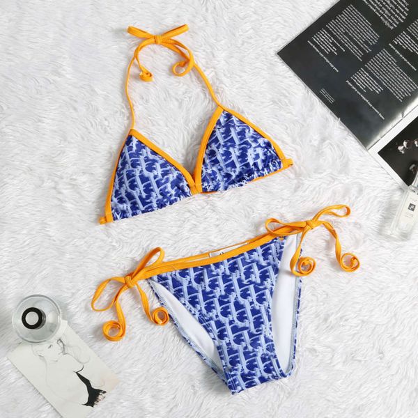 

fashion brand bikini women's neck strap triangle split d family letter swimsuit, White;black