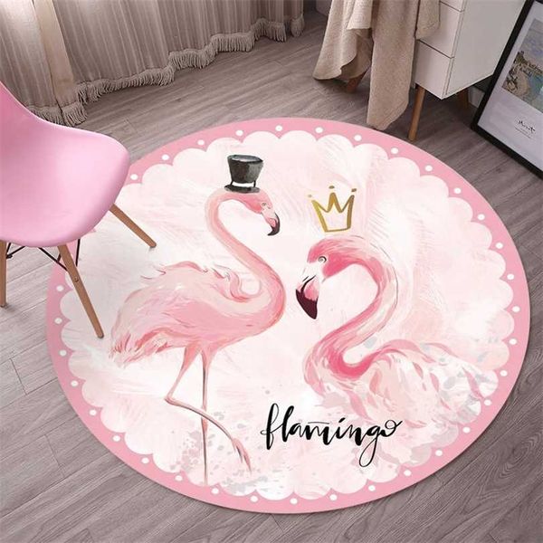 Северная Европа Flamingo Unicorn Круглый Ковер Мультфильм Мультфильм Спальня Спальня Спальня Играть Кресло Кресло Висит Корзина Круг Нескользящий Коврик 211026