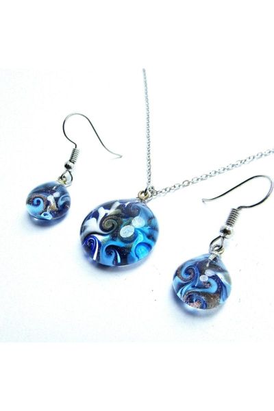 

earrings & necklace women's fashion jewelry handmade glass sets, Silver