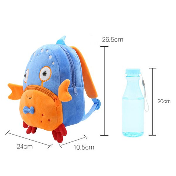 

children school backpack cute cartoon crab design cozy soft plush material for toddler baby boys kindergarten kids snacks bag